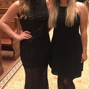 Black Sequins Open Back Maxi Dress